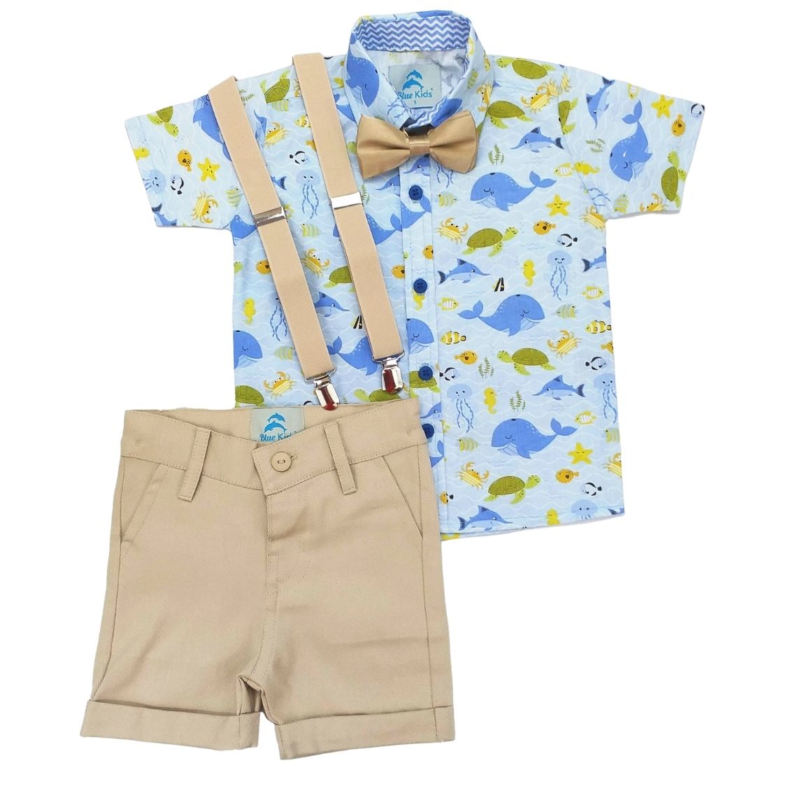 roupa infantil fundo do mar bermuda bege